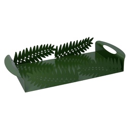 [S-V5925980000] Vassoio rettangolare in metallo foglia alloro verde scuro 41x20x6,5 cm