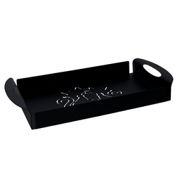 [S-V5926340000] Vassoio rettangolare in metallo nero con gatti - 41x20x5 cm