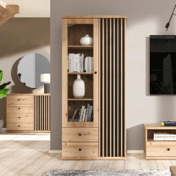 [S-FZ98928] Vetrina Medan52A 2 ante e 2 cassetti rovere antracite