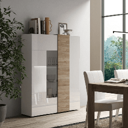 [98876] Vetrina Sabry 2 ante bianco lucido rovere Kadiz