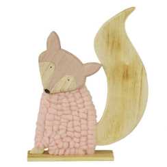 [S-V9159150000] Volpe in Lana Rosa Decorativa - 27 x 6 x 36 cm
