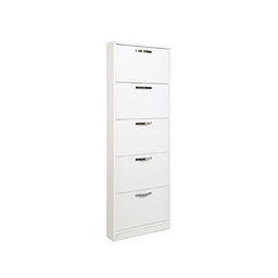 [S-A10366] Scarpiera Slim Bianco Frassinato in  legno nobilitato 5 ribalte cm 180x65x15