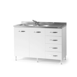 [S-A10473] Sottolavello per cucina Bianco Frassinato 2 ante c/cassettiera DX Cm 120x50xH 85