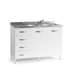 [S-A10513] Sottolavello per cucina Bianco Frassinato 2 ante c/cassettiera SX Cm 120x50xH 85