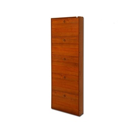 [S-A10368] Scarpiera Slim in legno nobilitato 5 ribalte noce antico h.180x65x15 cm