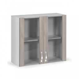 [S-A10437] Pensile vetrina due ante olmo in legno nobilitato H.72x80x32 cm