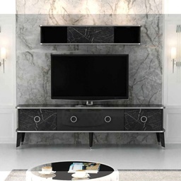 [SA-FZ97175] Porta TV con Pensile Bientv 180 Effetto Marmo Nero Argento