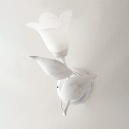 [SA-BL155-AP1-BA] Applique in ferro Bianco Argento una luce vetro Alabastro Bianco 21x h33 cm