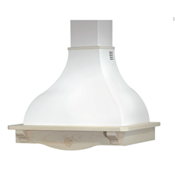 [SA-ART895462] Cappa cucina rustica bianca con cornice in legno intarsio colore tortora 90x50x63,3 cm