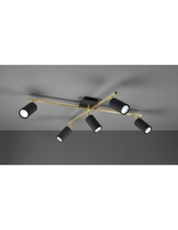 [SA-TRIO612400580] Faretto Spot Marley Bacchette Oro 5 Spot Cilindrici Neri Orientabili