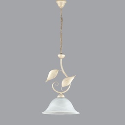 [SA-BL81-1-AV] Lampadario sospensione ferro Avorio Oro vetri alabastro Bianco 30x h50 cm