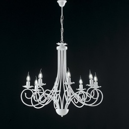 [SA-BL130-8-BCO] Lampadario a sospensione in ferro bianco shabby otto luci 67x h68 cm