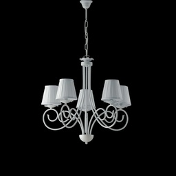 [SA-BL130-5-BCO-PAR] Lampadario sospensione ferro shabby paralumi bianchi 57x h60 cm