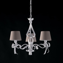 [SA-BL184-3-BCO] Lampadario Ferro Laccato Bianco con Decorazione Shabby 3 Luci - Altezza 53 Cm, Diametro 59 Cm