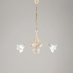 [SA-BL155-3-AV] Lampadario in ferro Avorio Oro tre luci vetri Alabastro Bianchi 60x h43 cm