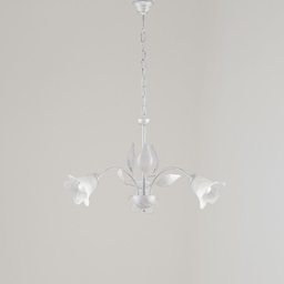 [SA-BL155-3-BA] Lampadario in Ferro Bianco Argento Tre Luci Vetri Alabastro Bianchi 60x h43 cm