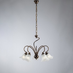 [SA-BL230-5-BR] Lampadario in ferro Marrone paralumi in vetro Bianco 57x h46 cm