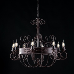 [SA-BL183-8-RG] Lampadario in ferro laccato nero con decorazione ruggine 8 luci 76x66 cm