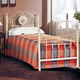 [SA-A64WP] Letto Singolo in Ferro Battuto Lavorato Colore Avorio 90x202xH.110 cm