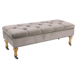 [SA-B0748113] Panca Contenitore Beige in Velluto Stile Classico 110x44x40 cm