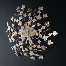 [SA-BL50-PL6-AV] Plafoniera in ferro Avorio Oro Chiaro e strass sei luci 80x h22 cm