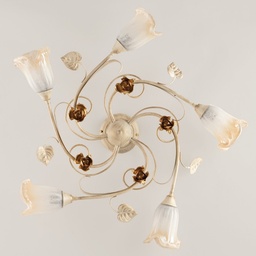 [SA-BL26-PL5-AV] Plafoniera in ferro Avorio Oro rose cinque luci 70x h15 cm