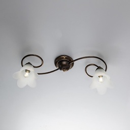[SA-BL230-PL2-BR] Plafoniera in ferro Marrone Oro due luci paralumi in vetro Bianco 56x26x h17 cm