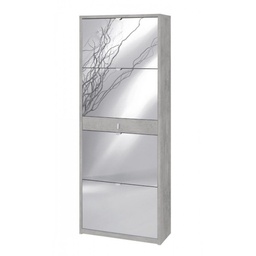 [SA-ASK569CESPK] Scarpiera a specchio con 4 ante e cassetto, Beton Cemento, 63x29x164 cm