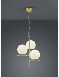 [SA-TRIO302000308] Sospensione 3 Luci Sfere Vetro Bianco Ottone Ø40 cm