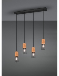 [SA-TRIO304300432] Sospensione Tosh Nero 4xE27 Legno E Gabbia Metallica L65 cm