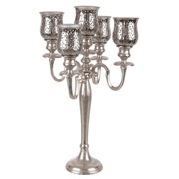 [SAM-B0186243] Candelabro 5 fuochi argento in alluminio stile classico cm 62h - Samnite