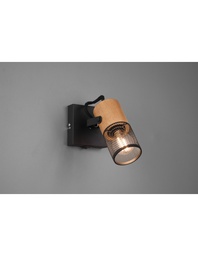 [SAM-TRIO804370132] Faretto Spot Tosh Nero 1xE14 Legno E Gabbia Metallica L9 cm Trio Lighting - Samnite