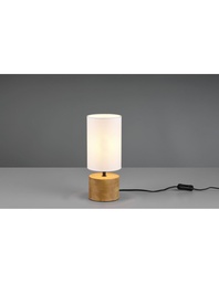 [SAM-TRIOR50171930] Lumetto Comodino Woody Rotondo Base Legno Paralume Bianco Trio Lighting - Samnite