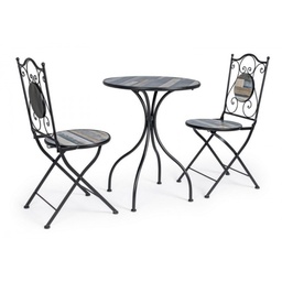 [SAM-B0806175] Set da giardino tavolo e 2 sedie con decori in ceramica Huston - Samnite
